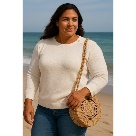 Liz Claiborne Ivory Knit Pullover Sweater Women’s XL 100% Cotton Button Detail - Picture 6 of 14